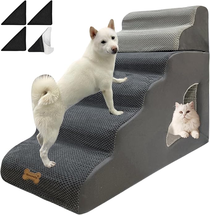 dog stairs for small dogs to 30 inches high beds, 6 step dog ramp stair for 18-36 inches couch-bed,pet stairs for small old meduim large dogs cats,Non-Slip balanced 6 tiers ladder,75 pounds Studry 33D-PurrikoPets
