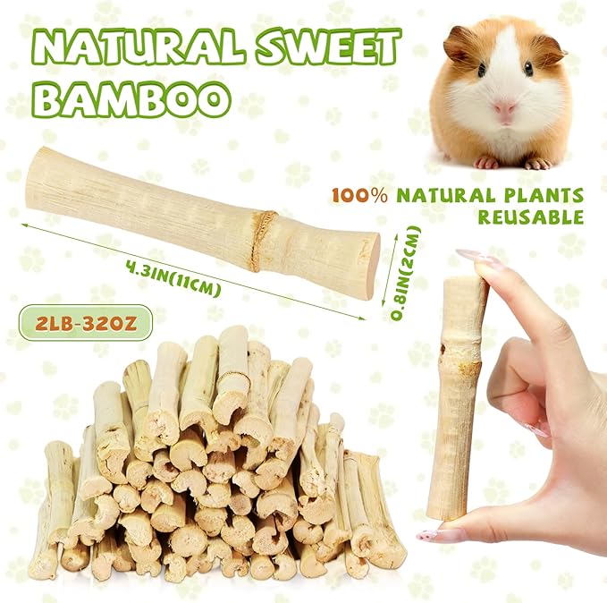 2lb Natural Sweet Bamboo Chew Toys for Small Pets - Organic Molar Sticks with Xylose & Vitamins for Rabbit, Guinea Pig, Hamster - Dental Care & Chewing Entertainment-PurrikoPets