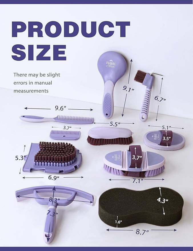 11PCS Horse Grooming Kit Curry Comb Sweat Scraper Horse Bathing Supplies Grooming Tools with Storage Bag Sugar Taro-PurrikoPets