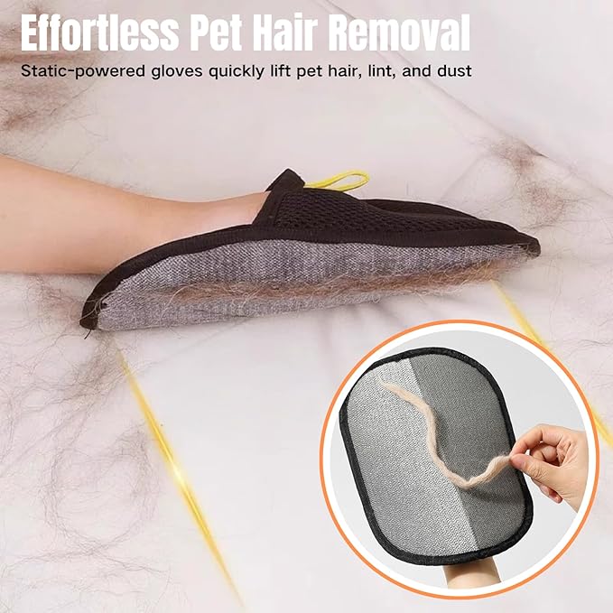2PCS Pet Hair Removal Glove, 2025 Pet Hair Remover Electrostatic Gloves Washable Reusable Grooming Tool for Cats & Dogs Furniture Bed Sheets Couch Clothes Carpet Car Seat-PurrikoPets