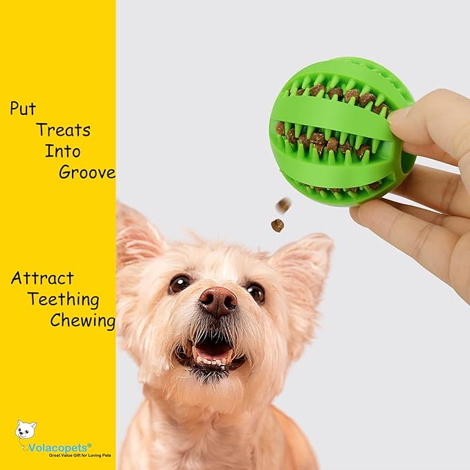 Dog Puzzle Toy, Treat and Dental Balls, Interactive Treat Dispensing Toy for Dogs, Durable Puppy Toys for Teething Small Dogs, Rubber Teeth Balls, Slow Feeder,2 Pack (Small)-PurrikoPets
