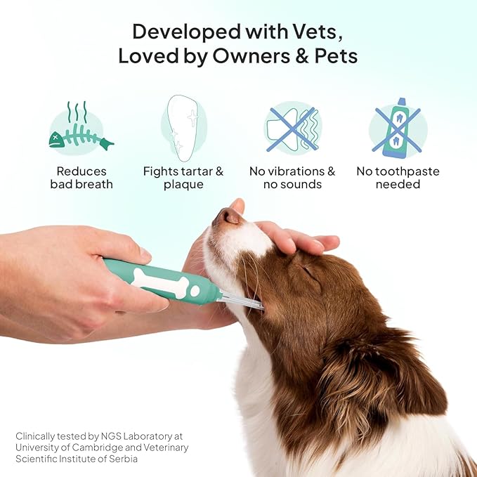Dog Toothbrush | Innovative Eletrolytic Technology | Improves Oral Health & Reduces Bad Breath | No Vibrations & Silent Teeth Cleaning Brush | No Toothpaste Needed | Dog Teeth Cleaning Kit-PurrikoPets