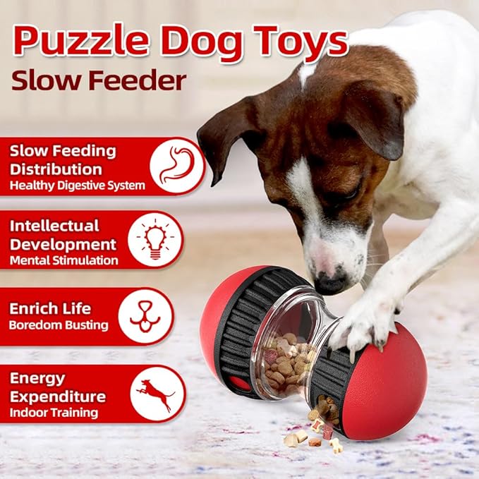 Dog Puzzle Toys, Rolling Treat Dispensing Ball, Brain Stimulation & Slow Feeder, Dog Enrichment Toys to Keep Them Busy (2PCS: Red+Green)-PurrikoPets