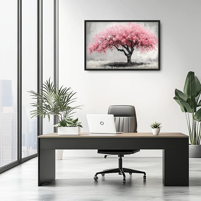 Extra Large Framed Pink Tree Wall Art,Abstract Tree of Life Wall Decor,Pink and Grey Pictures for Living Room,Canvas Print Painting Modern Artwork Bedroom Office Bathroom Home Decor 36L x24W-PurrikoPets
