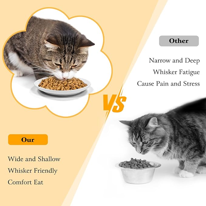 3PCS Cat Food Bowl,Ceramic Cat Dish for Indoor Cats,Wide Shallow Cat Bowls for Dry and Wet Food,Anti Whisker Fatigue Cat Plates for Kitten Cats or Dogs-PurrikoPets