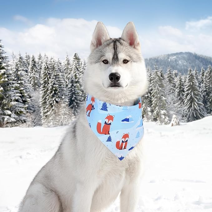 Abbylike 50 Pieces Winter Dog Bandanas Bulk Blue Snowflake Dog Bandanas for Pets Triangle Kerchief Scarf Bibs for Winter Pets Cats Party Costume Accessories (25.6 x 17.7 x 17.7)-PurrikoPets