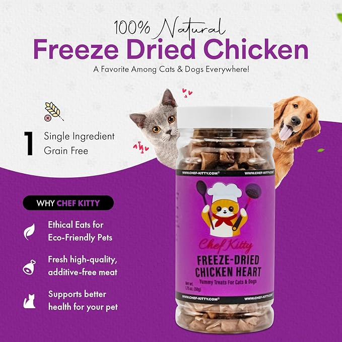 Freeze-Dried Chicken Heart Treats for Cats & Dogs – 100% Human Grade, Single Ingredient, High-Protein, Healthy Snack – No Additives or Preservatives – 1.4oz - Inspected & Tested in USA-PurrikoPets