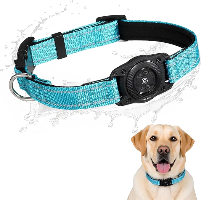 Air -Tag Dog Collar Waterproof Dog Air Tracker Chip for Apple Find My (iOS only) Reflective Strip Real Time Anti-Loss Tags Ultra-Durable GPS Pet Tracking Collar, Sky Blue M (12.4''-17.3'')-PurrikoPets