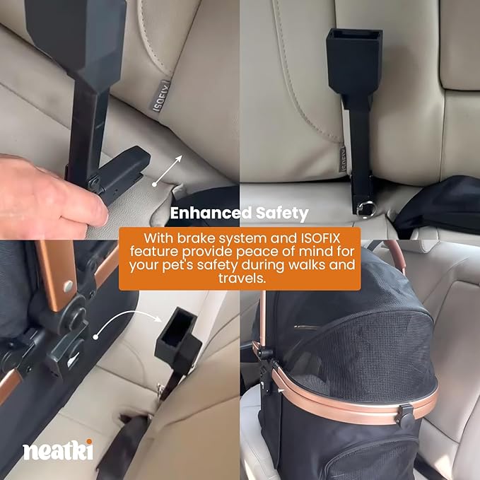 3 in 1 Pet Stroller - Stroller for Small to Medium Dogs and Cats up to 55 lbs, with Detachable Carrier/Car Seat, Foldable and Lightweight, Detachable Cushion + Cup Holder (Black/Gold)-PurrikoPets