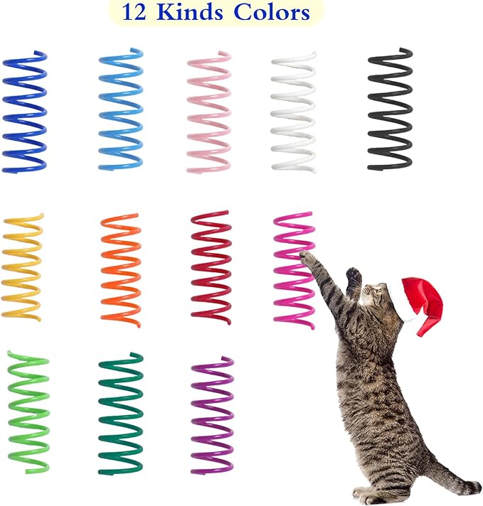 12PCS 12Colors Cat Spring Toys for Indoor Cats, Interactive Coil Springs for Self Play, Durable Heavy Plastic Cat Spiral Spring, Hunting, Biting, Swatting Creative Kitten Toy.-PurrikoPets
