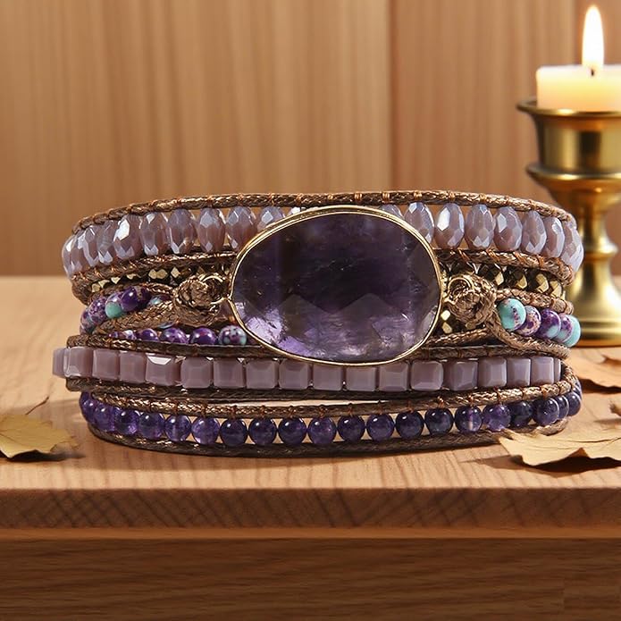 ZOSOJONA Women Wrap Bracelet Boho Natural Jasper Crystal Stone Beads Strand Bracelets