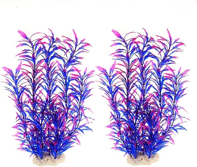 DSkoiph 2 pcs Aquarium Decor Plastic Plants Extra Large 21 Inches Artificial Fish Tank Plants Tall Fish Tank Decorations Artificial Green Water Plants (Purple)-PurrikoPets