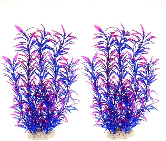 DSkoiph 2 pcs Aquarium Decor Plastic Plants Extra Large 21 Inches Artificial Fish Tank Plants Tall Fish Tank Decorations Artificial Green Water Plants (Purple)-PurrikoPets