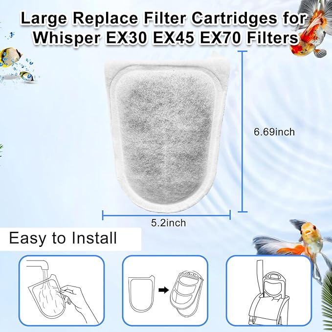 10 Pack Large Replace Filter Cartridge for Whisper EX Filter, Fish Tank Carbon Filter Cartridges for Aquarium, Compatible with Whisper EX30/EX45/EX70 Filters-PurrikoPets