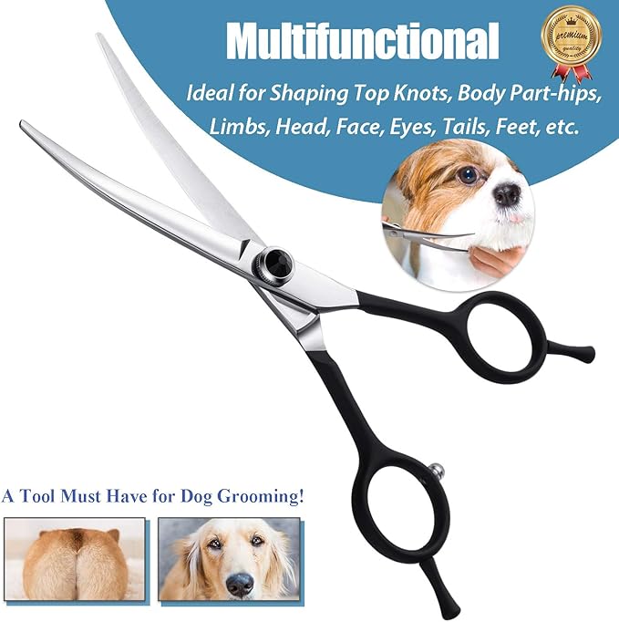 Dragon Creek 6" Upward Curved Dog Grooming Scissors Shears for Grooming Face and Paws Safety Shears Trimming Cutting Scissors for Dog Cat Pet Black-PurrikoPets