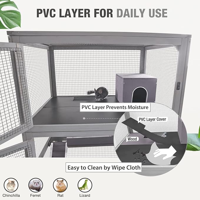 Ferret Cage Rat Cage Indoor Outdoor, Large Guinea Pig Cages with 4 Levels, Wooden Chinchilla Cage with Wheels for Hamster, Chameleon, Gerbils and Other Small Animals Anti-Chewing-PurrikoPets