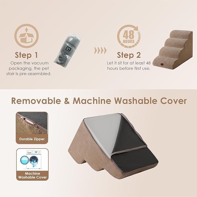 EHEYCIGA Curved Dog Stairs Ramp for High Beds 19.7" H, 4-Step Dog Steps for Small Dogs and Cats, Pet Stairs for High Bed Climbing, Non-Slip Balanced Pet Step Indoor, Camel-PurrikoPets