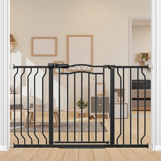 29.5-53.1" Extra Wide Baby Gate for Stairs No Drilling, 30" Tall Auto Close Press Mounted Baby Gate for Doorways, Adjustable Width Walk Through Dog Gates for Doorways, Black-PurrikoPets