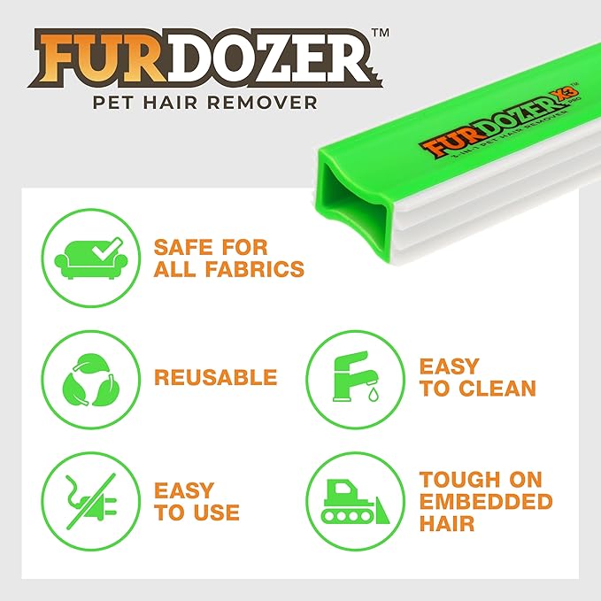 FurDozer X3 PRO Pet Hair Remover & Auto Detailing Tool - Cat & Dog Hair Remover for Carpets, Car Interiors, Couches, Bedding, & Furniture - Reusable Pet Hair Removal Tool for Fur & Lint, 5" (2-Pack)-PurrikoPets