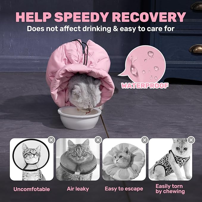 Adjustable Cat Recovery Cone Collar, Lightweight Soft Cat E-Collar Alternative After Spay, Waterproof Comfy Collars to Stop Licking Wound After Surgery, Protective Cone for Kittens/Puppies-PurrikoPets