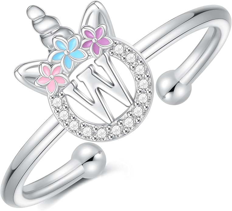 Unicorn Rings Gifts for Girls - Adjustable Initial Ring Dainty Cute Unicorn Rings for Girl Teens Little Girls Jewelry Birthday Gift