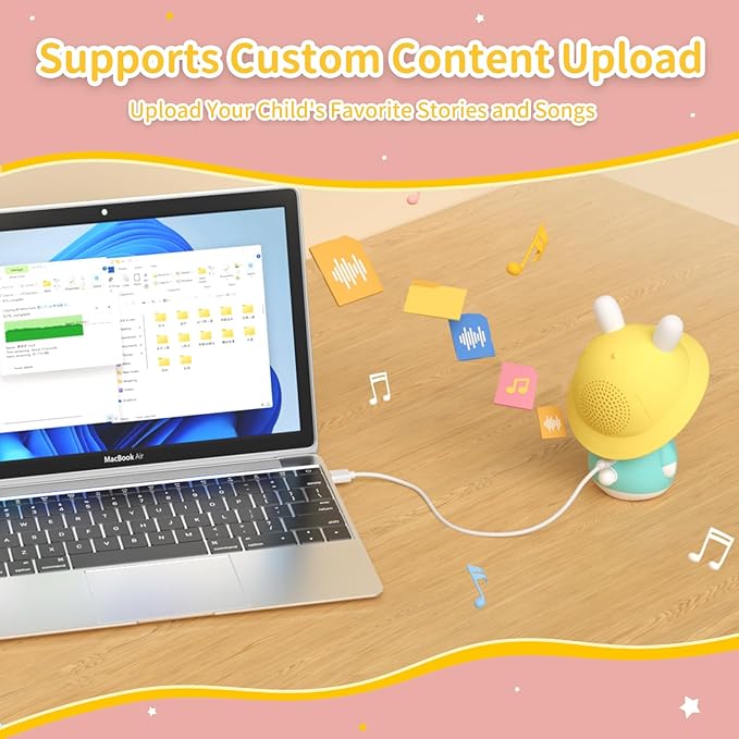 alilo Bunny Kids Music Player, Storytelling Toys for Toddler 1-3-5,Infant Baby Boy Girl Gifts Pre-Loaded 30 Stories/48 Nursery Rhymes/12 Soothing Music,with Nightlight,Bluetooth,Record Function-PurrikoPets