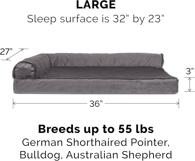 Furhaven Cooling Gel Dog Bed for Large/Medium Dogs w/ Removable Bolsters & Washable Cover, For Dogs Up to 55 lbs - Plush & Velvet L Shaped Chaise - Platinum Gray, Large-PurrikoPets