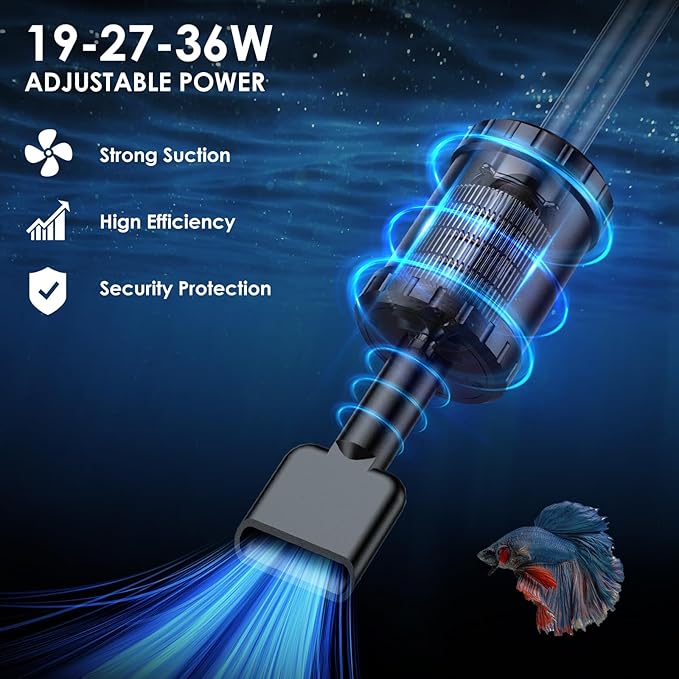 36W Fish Tank Vacuum Gravel Cleaner Electric: Aquarium Vacuum Gravel Cleaner with Strong Suction for Automatic Water Change Algae Cleaner Sand Wash Water Circulation and Water Shower, Timed Off-PurrikoPets