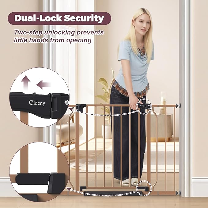 29"-40" Baby Gate for Stairs, Auto Close Stroller Friendly Dog Gate Indoor for Doorways, Pressure Mounted Baby Gate, Easy Walk Through Gate for Children & Pets, Brown-PurrikoPets