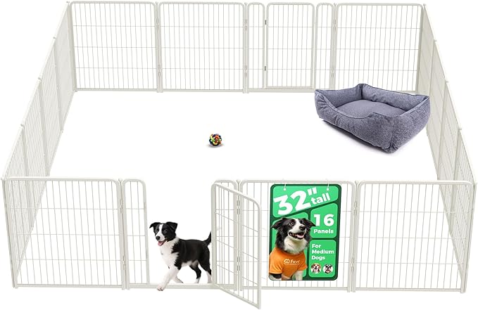 FXW Homeplus Unleashed Indoor Dog Playpen - Stress-Free and Safe Play, Heavy Duty 32 Inch 16 Wire Panels Dog Pen for Small and Medium Dogs, White│Patented-PurrikoPets