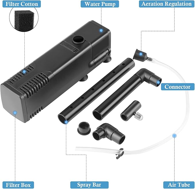 FEDOUR Submersible Aquarium Internal Filter, Filter with Water Pump for Fish Tank up to 35 Gallon (8W for 5-35 gallon-new)-PurrikoPets