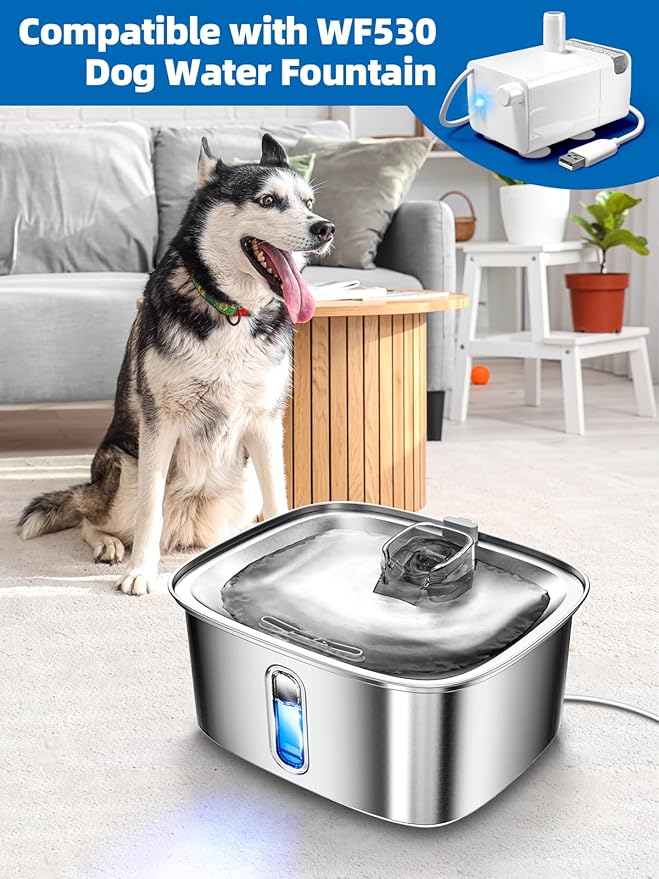Dog Water Fountain for Large Dogs, 9L/2.4Gal Stainless Steel Dog Fountain with Water Level Window & Filtration, Automatic Pet Water Bowl Dispenser Indoor, for All Dogs and Multi-Pet (Pump)-PurrikoPets