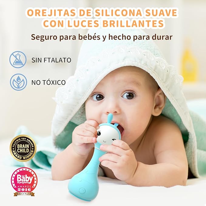 alilo Sonajero Musical para Bebés 0-12 Meses, Juguete con Luz, 66 Sonidos, 15 Canciones, 13 Cuentos, 5 Canciones de Cuna, Ruido Blanco, Reconocimiento de Colores, Regalo Recién Nacido-PurrikoPets