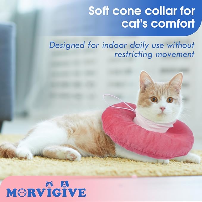 Adjustable Cat Recovery Cone, Comfortable & Lightweight Elizabethan Collar to Stop Licking or Scratching, Suitable for Skin Disease & Wounds Protection After Surgery, Pink Medium-PurrikoPets
