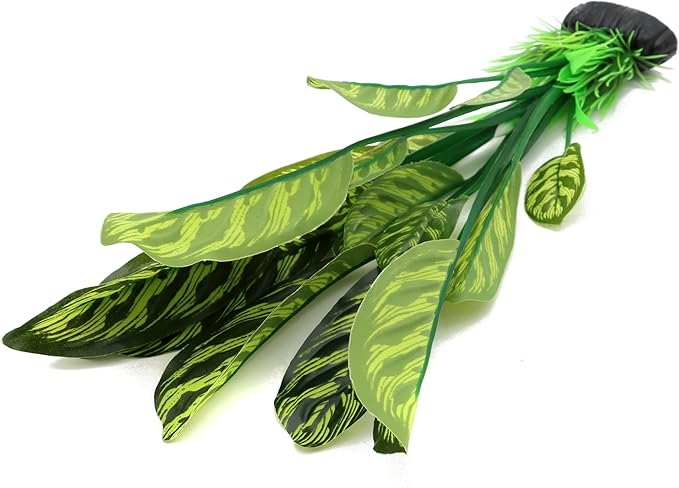 ALEGI Silk Aquarium Plants, 12 Inch Artificial Silk Plants Decorations for Fish Tank,Aquarium Décor Plastic Plants (Green with Stripes, 2 Pack)-PurrikoPets