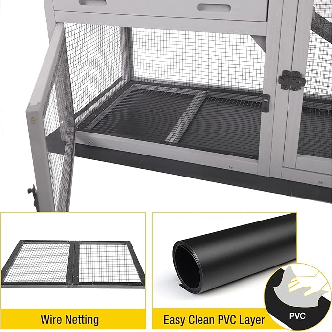 Aivituvin Rabbit Hutch Outdoor Chickecn Coop Indoor Bunny Cage with Pull Out Tray,Upgrade Version,Removable Bottom Wire Mesh 53.4" L x 23.6" W x 38.1" H-PurrikoPets