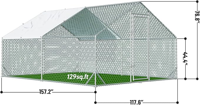 4ever2buy Large Metal Chicken Coop with Run Walk-in Poultry Cage Chicken Runs House Pen Cage Spire Roofed Chicken Coops with Anti-Ultraviolet Cover for Outdoor Yard Farm Use 9.8’L x 13.1’W x 6.4’H-PurrikoPets