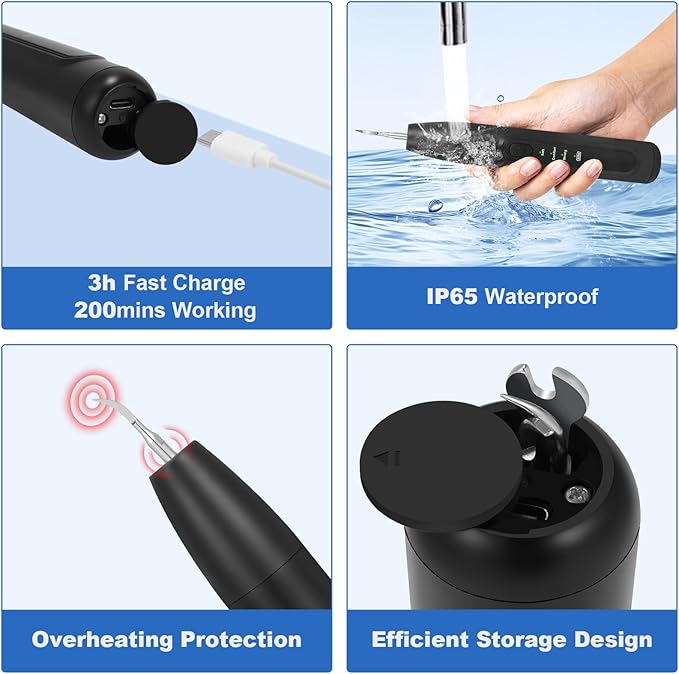 Dog Tooth Brushing Kit,Dogs Teeth Cleaning Kit with Light,3 Modes Doggie Plaque and Tartar Remover for Teeth,Low Noise Dog Teeth Cleaner and Dental Care, Black1-PurrikoPets