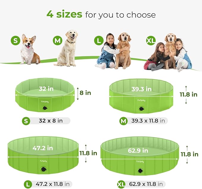 Furrybaby Dog Pool, Foldable Dog Pools for Large Dogs Portable Kiddie Pool Pet Doggie Wading Swimming (Green 63'') Indoor and Outdoor-PurrikoPets
