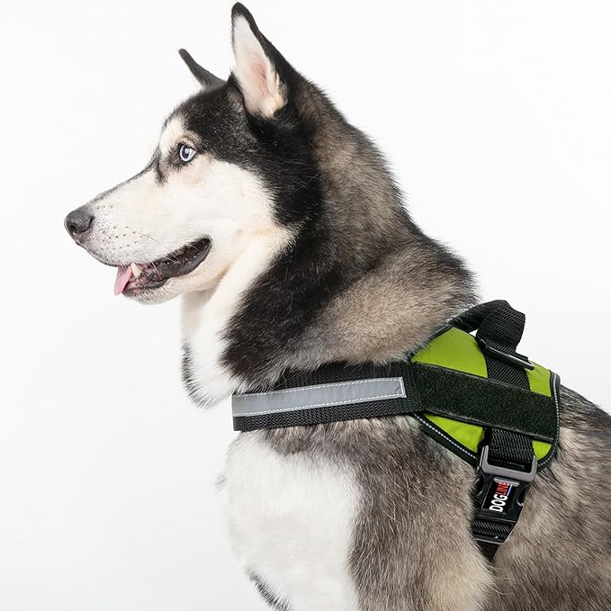 Dogline Dog Harness, Reflective No-Pull Adjustable Vest with Handle for Walking, Training, Breathable, No - Choke Harness for Small, Medium or Large Dogs Room for Patches Girth 27 to 34 in Lime Green-PurrikoPets