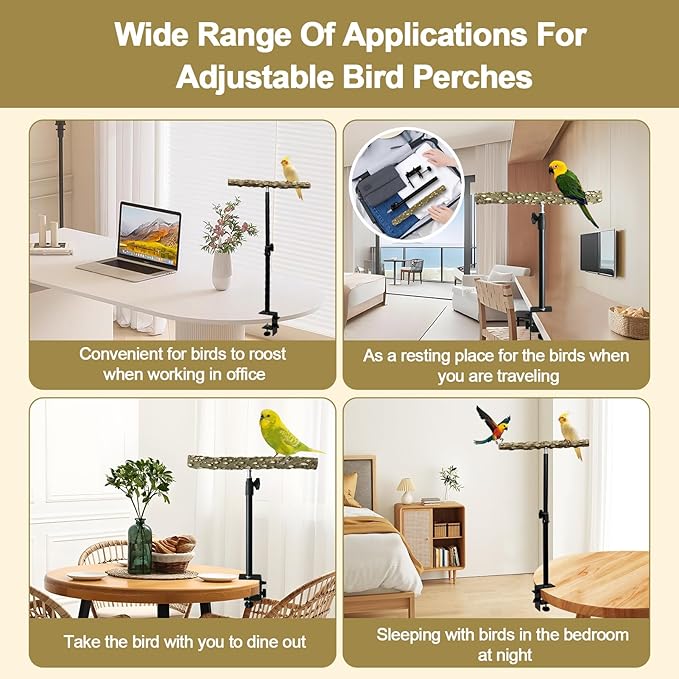 13-23 Inch Height Adjustable Desktop Bird Perch Pepper Wood Bird Training Perch Stand Parakeet Perches Indoor and Outdoor Parrot Stands for Small to Medium Bird-PurrikoPets