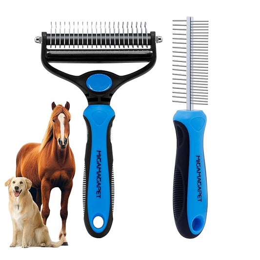 2-in-1 Shedding Brush and Detangling Comb Combo,Stripping Brush for Medium and Large Dogs, Dog and Cat Grooming Comb, 22 Stainless Steel Teeth Remove Tangled Hair, Pet Grooming Tools-large-PurrikoPets