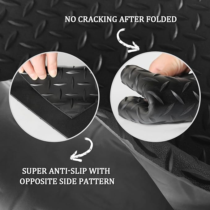 16.4 x 3.3Ft Garage Rubber Flooring Roll, 3 mm Thickness Floor Mat, Diamond Plate PVC Rubber Trailer Mats Non-Slip Flooring for Garage Gym Horse Stall Home Patio (Black)-PurrikoPets