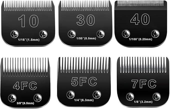 10 Blades Dog Grooming Blades Compatible with Andis/Oster A5/Wahl KM-10 Series Dog Clippers,Detachable Clipper Replacement Blade (6PCS Black-#10+30+40+4FC+5FC+7FC)-PurrikoPets