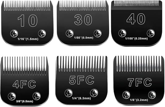 10 Blades Dog Grooming Blades Compatible with Andis/Oster A5/Wahl KM-10 Series Dog Clippers,Detachable Clipper Replacement Blade (6PCS Black-#10+30+40+4FC+5FC+7FC)-PurrikoPets