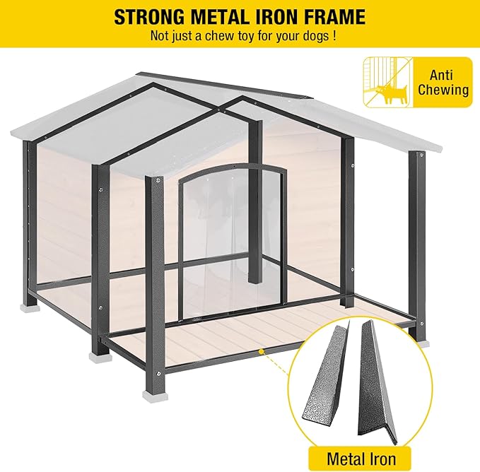 Aivituvin Outdoor Dog House with Chewproof Strong Metal Frame Outside Dog Kennel Weatherproof for Medium to Large Dogs, (41.5" L x 41.4" D x 34.1" H)-PurrikoPets