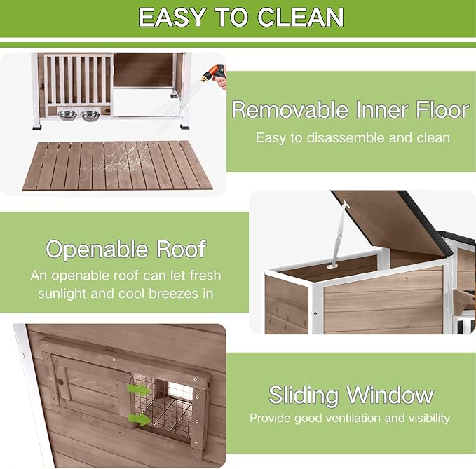 Dog House Outdoor with Bowls Weatherproof Dog Kennel with Anti-Chewing Iron Frame Dog Shelter for Small Medium Dogs(Light Brown)-PurrikoPets