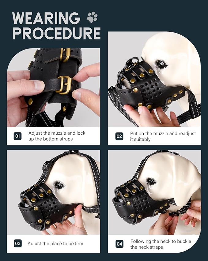 Dog Muzzle, Leather Basket Soft Muzzles Medium Large Breeds, Pitbull Dog Muzzle Amstaff Staffordshire Terrier, German Shepherd Dalmatian Doberman Adjustable (XL)-PurrikoPets