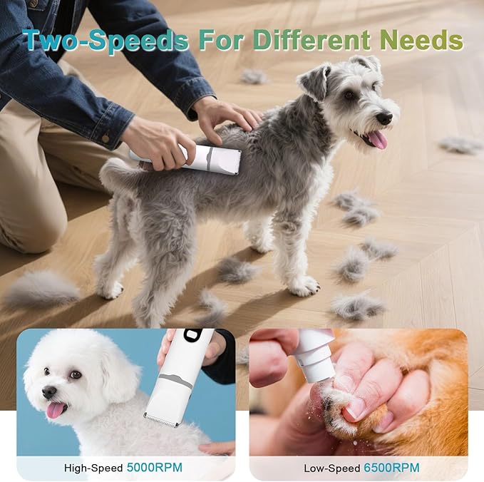 4 in 1 Dog Clippers Grooming Kit with LED Screen, Cordless Quiet Paw Trimmer & Nail Grinder, Rechargeable Waterproof Feet Ear Body Hair Shaver for Cats Dogs Pet Supplies-PurrikoPets
