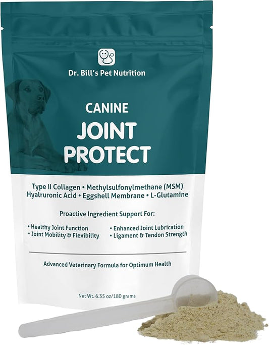 Dr. Bill’s Canine Joint Protect | Joint Support for Dogs | Pet Supplement for Ligament & Tendon Strength | Collagen Type II, Hyaluronic Acid, Eggshell Membrane and L-Glutamine-PurrikoPets